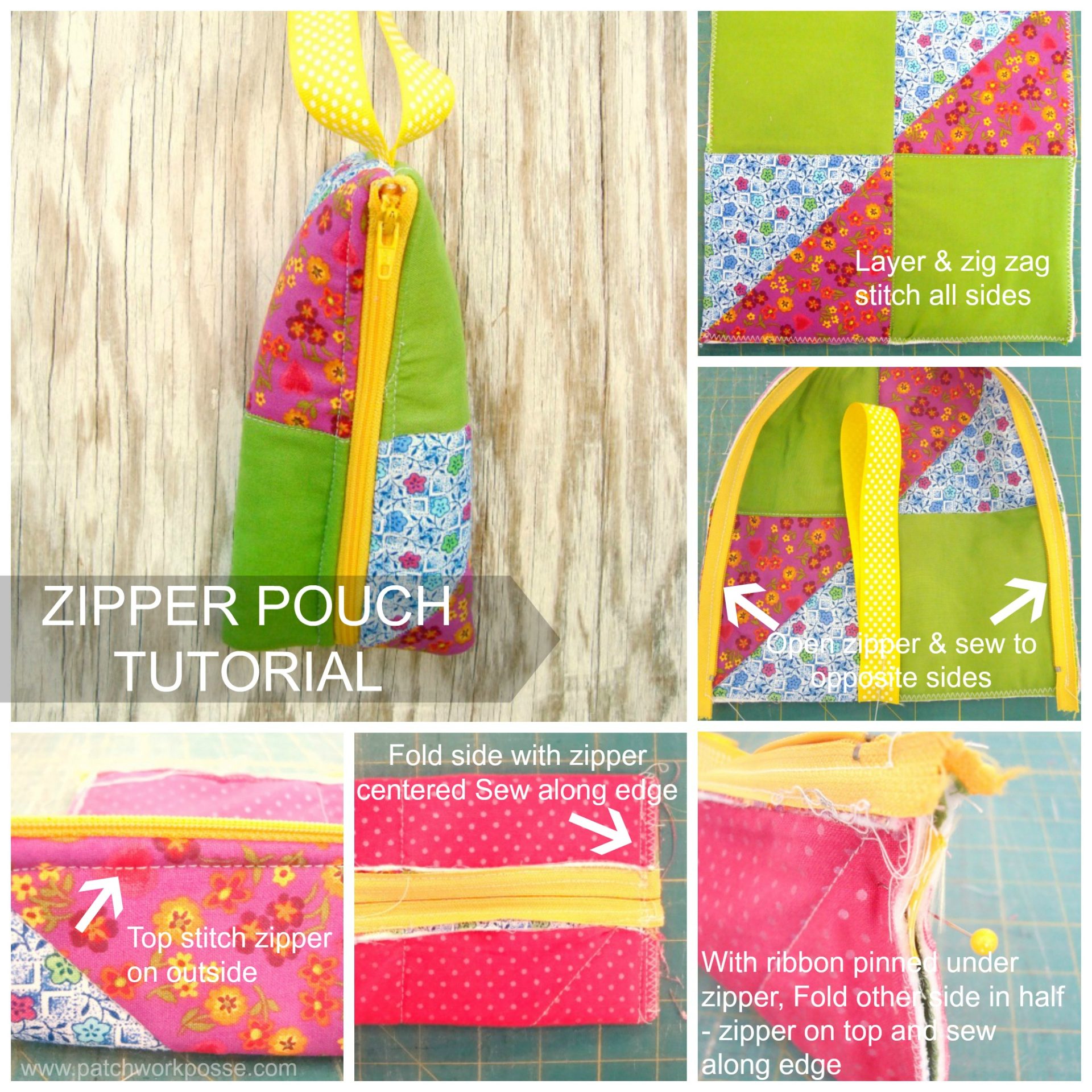 Zipper Pouch Tutorial {52 Quilt Block Pick Up} Patchwork Posse