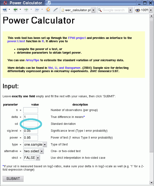 ArrayPipe Online Documentation, Power Calculation