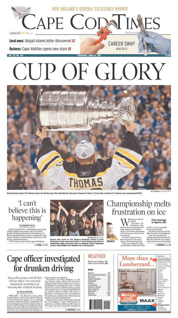 How Massachusetts, Canadian papers played Stanley Cup win Patrick