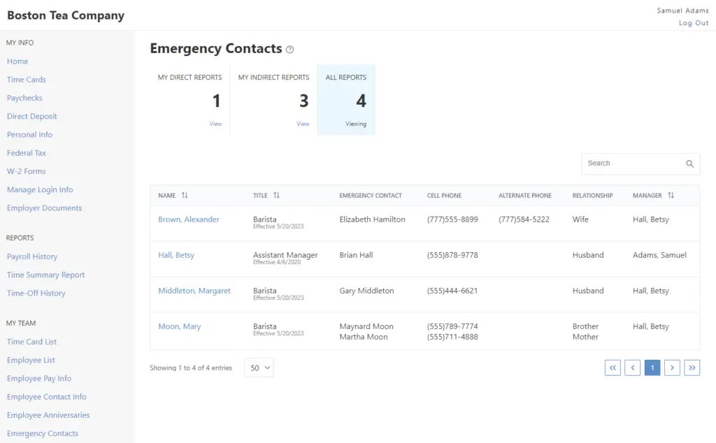 Viewing Team HR Info Manager Portal