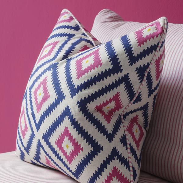 NEW fabric pink and blue geometric print fabric from Andrew Martin