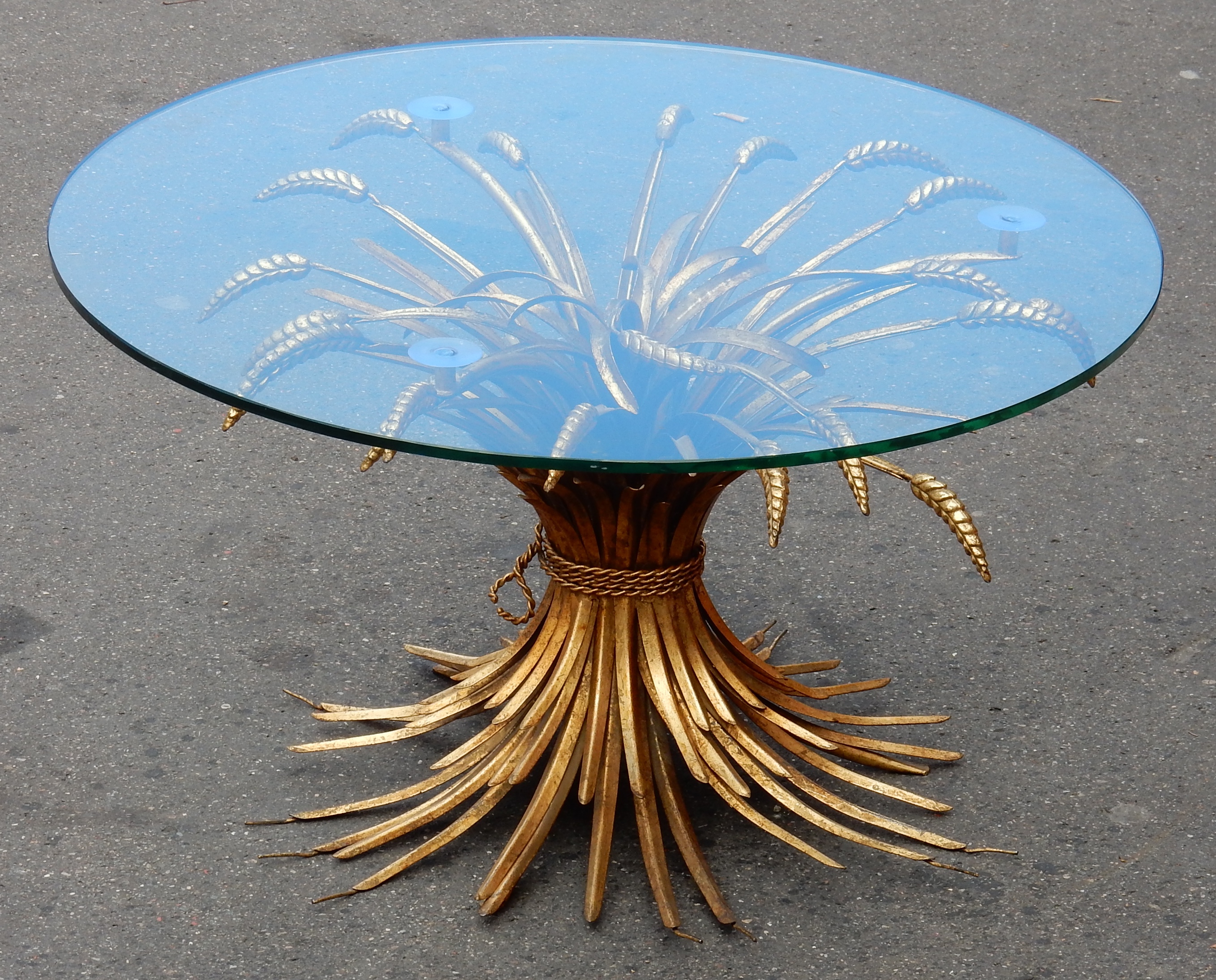 1970' Guéridon ou Table Basse Gerbe de blé Style Coco Chanel Métal Doré