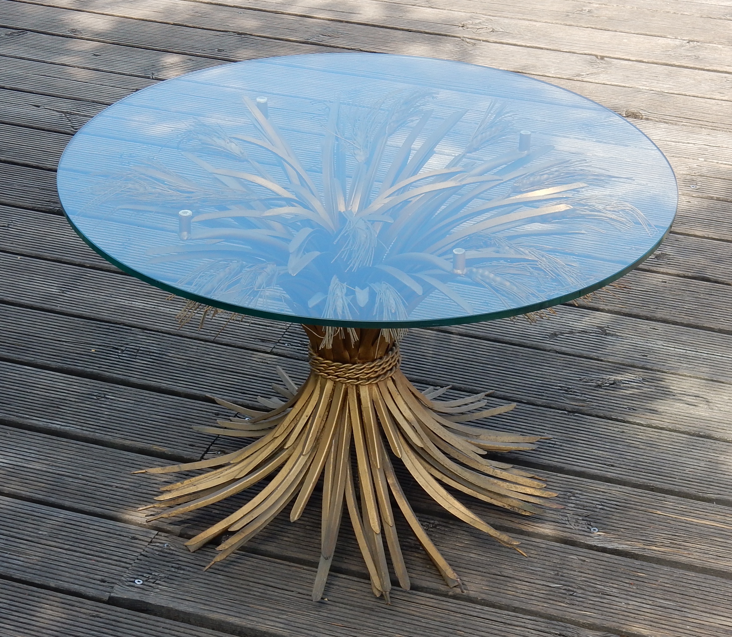 1970' Guéridon ou Table Basse Gerbe de Blé Style YSL Métal Doré Paul