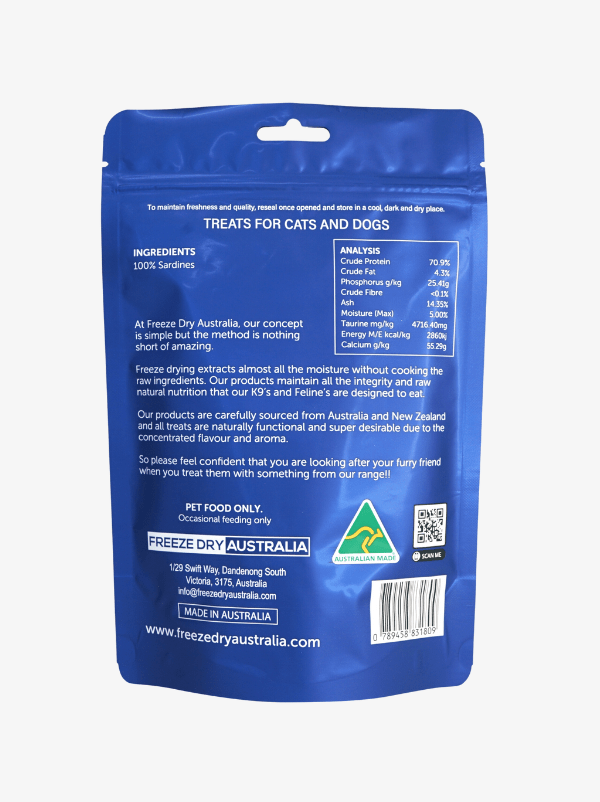 Freeze Dry Australia Freeze Dried Raw Sardines 80g, Dog & Cat Treats