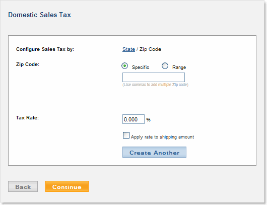 Add a tax rate for a zip code range