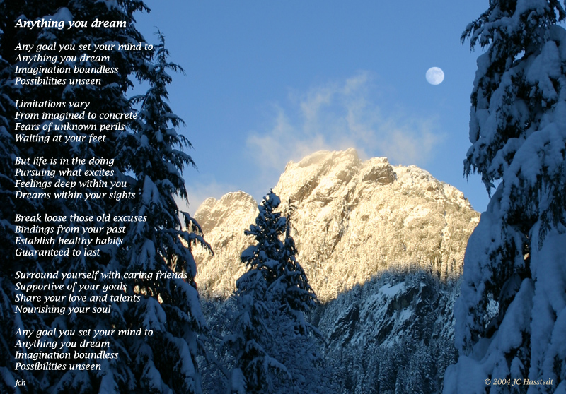 Poem over Winter Mountain Scene Urban Life & Travel in