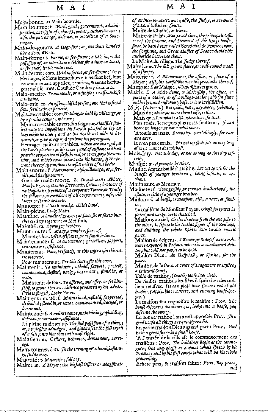 Cotgrave's 1611 French/English Dictionary