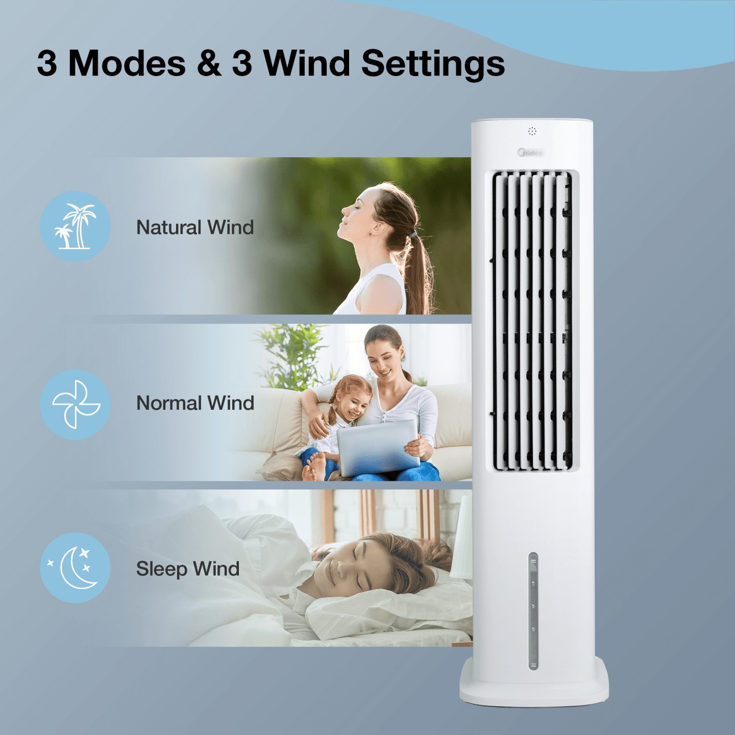 Buy the Midea AC10020AR Tower Fan Cooler Remote Control 3 Speed With 7