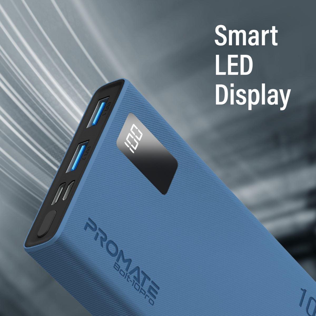 Buy the Promate BOLT10PRO 10000mAh Power Bank Blue Smart LED Display