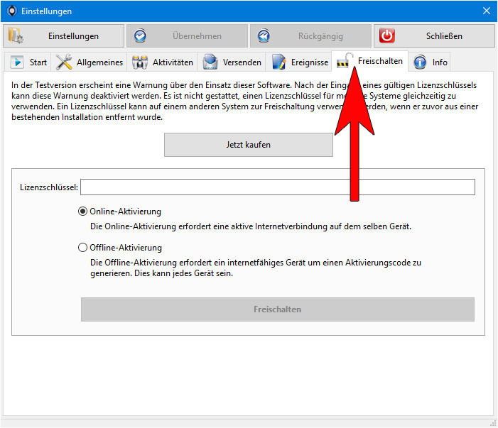 Lizenzschlüssel eingeben