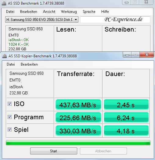 PCExperience das ITPortal Samsung 850 EVO Series 250 GB SSD im Test