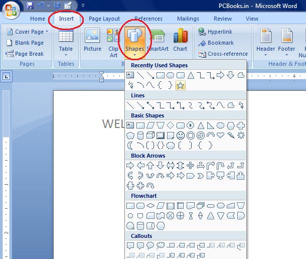 Microsoft Word Tutorial Insertion of Shape