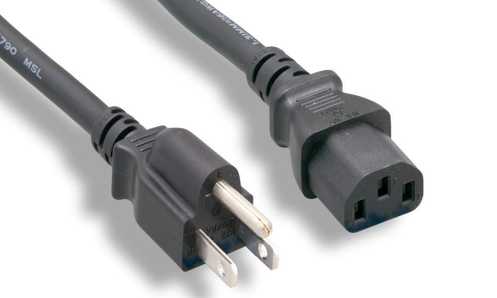 10FT Standard Power Cord NEMA 5 15P To C13 Black 18 AWG Cable CUL