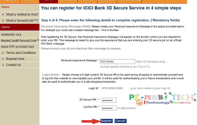 Create, Change and reset 3D Secure PIN ICICI Bank DebitCredit Card