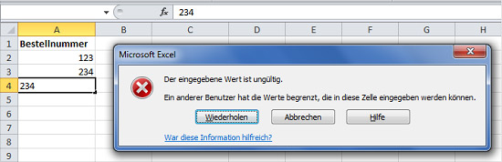 Excel Eingabe doppelter Werte verhindern PCS Campus