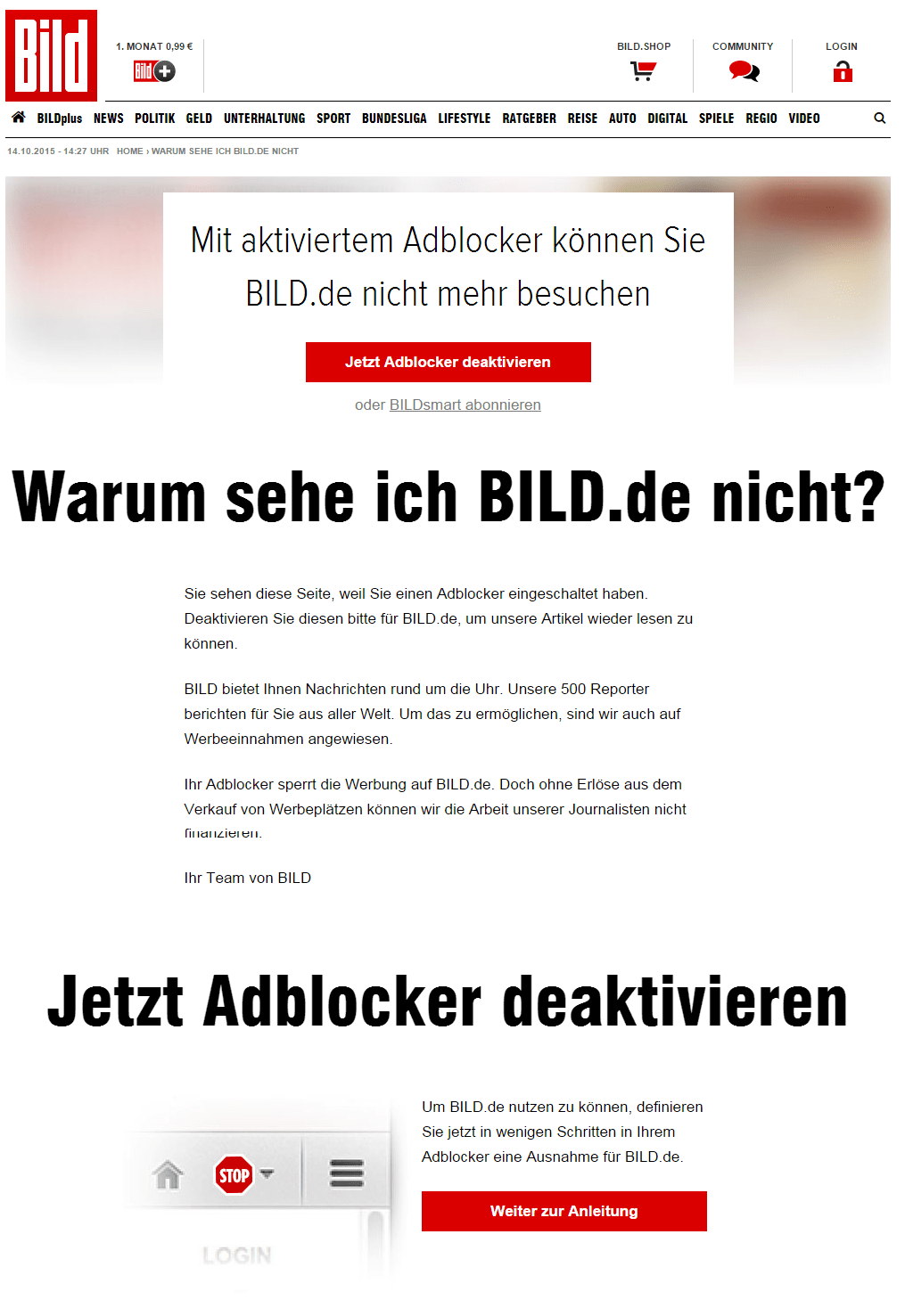 Auf bild.de nichts mehr sichtbar? Springer vs. Adblocker