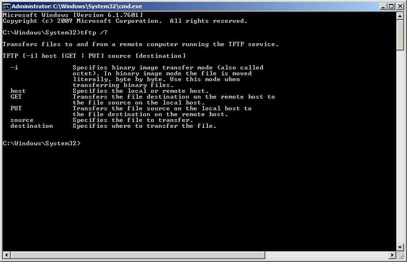 TFTP Client for Windows 7 - HowTo Install the Command-line util