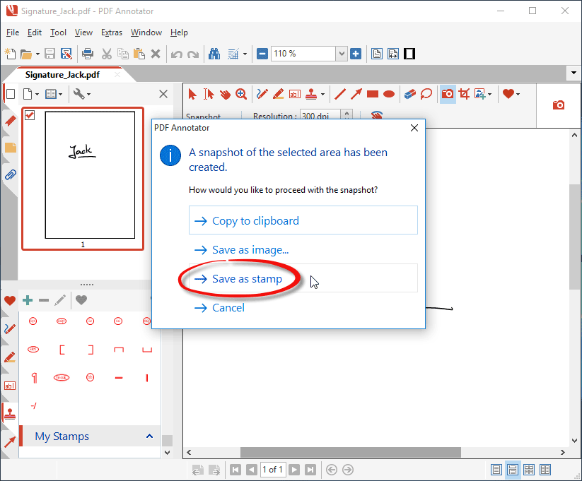 How to create a signature stamp from a scan PDF Annotator