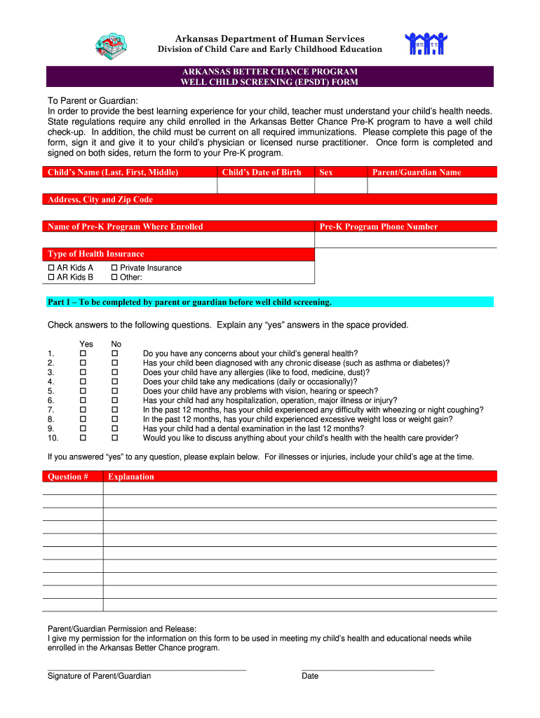 AR Well Child Screening (EPSDT) Form Fill and Sign Printable Template