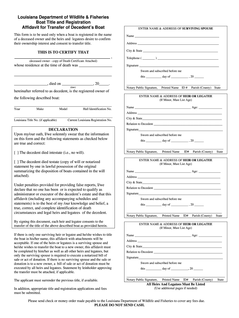 Louisiana Boat Title Affidavit Fill Online, Printable, Fillable