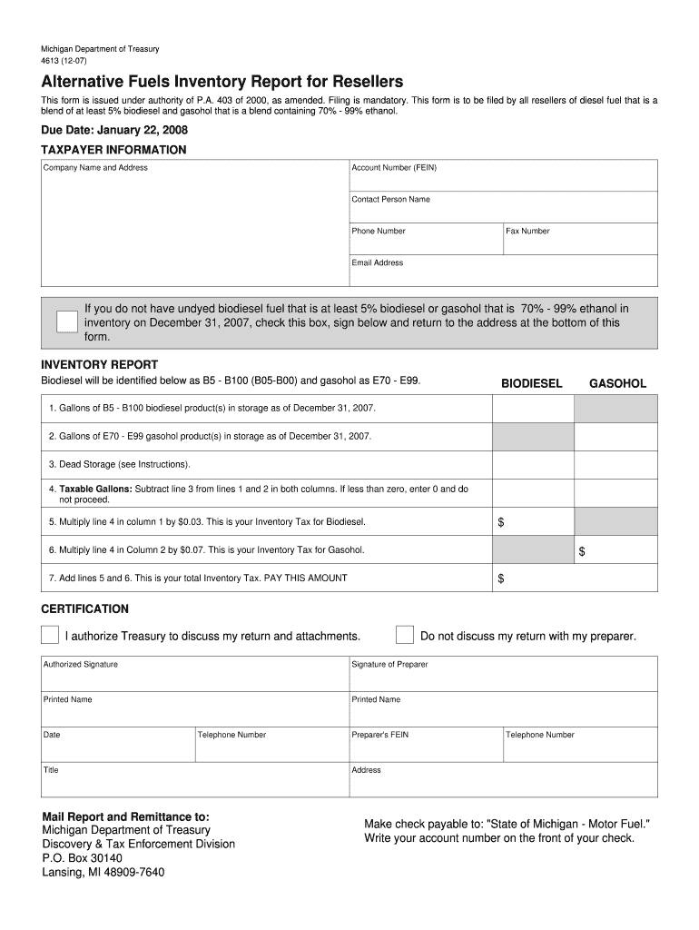 Fillable Online michigan 4613, Alternative Fuels Inventory Report for
