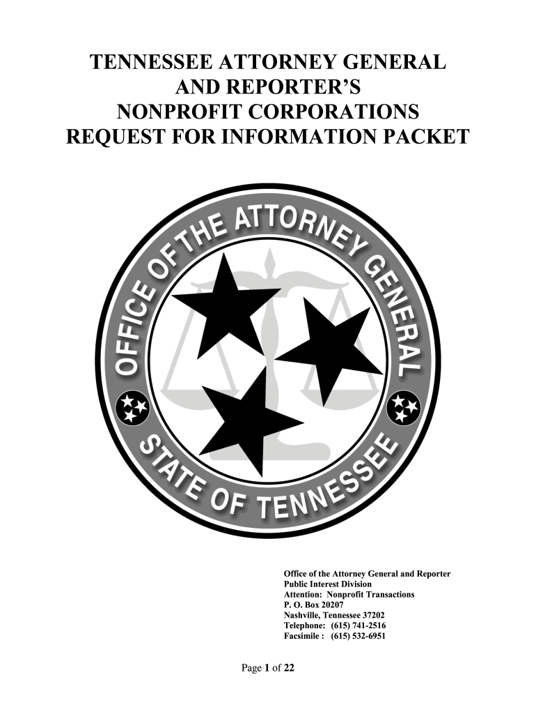 TN Attorney General and Reporter's Nonprofit Corporations Request For