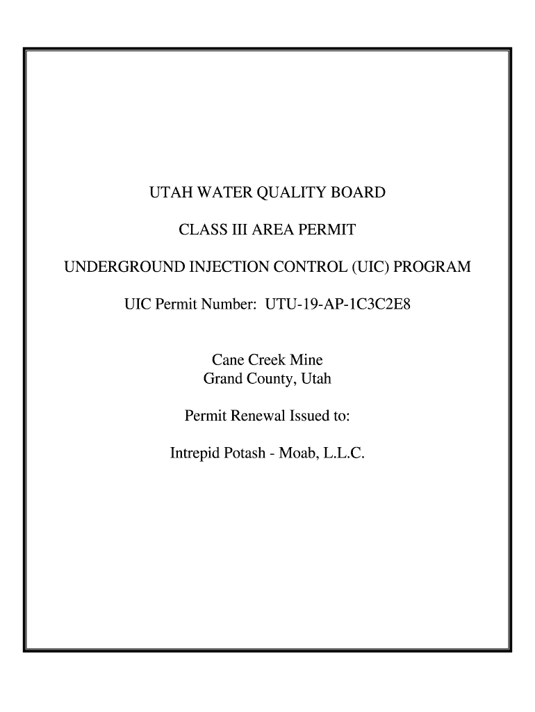 Fillable Online waterquality utah UTAH WATER QUALITY BOARD CLASS III