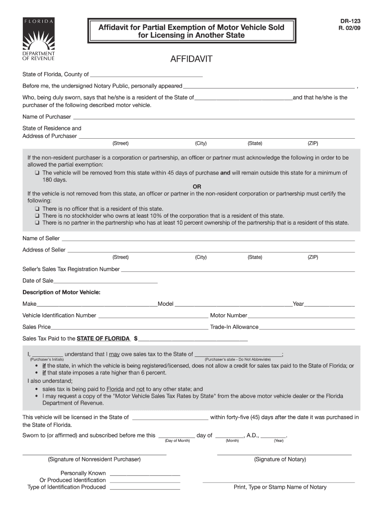 2009 Form FL DoR DR-123 Fill Online, Printable, Fillable, Blank 