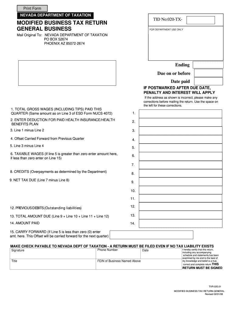 Nevada modified business tax Fill out & sign online DocHub