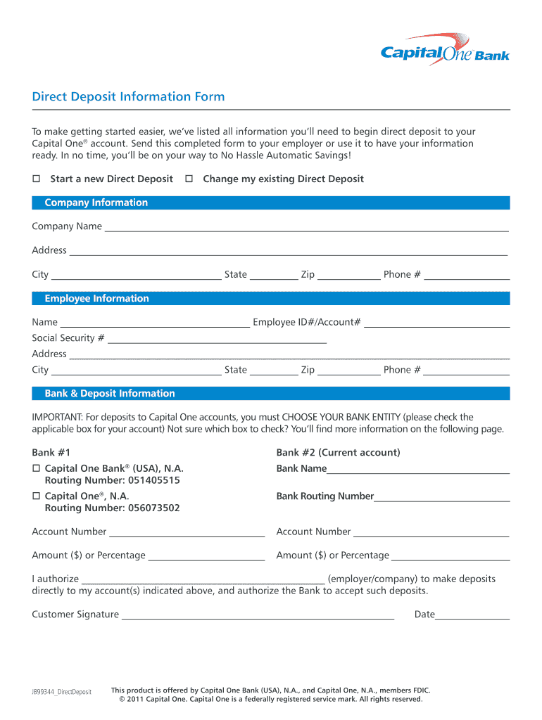Capital One Direct Deposit Form Fill Online, Printable, Fillable