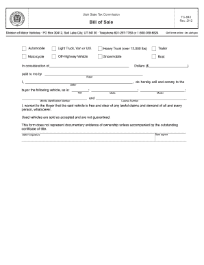 Utah Bill Of Sale Filled Out Example - Fill Online, Printable, Fillable, Blank | Pdffiller