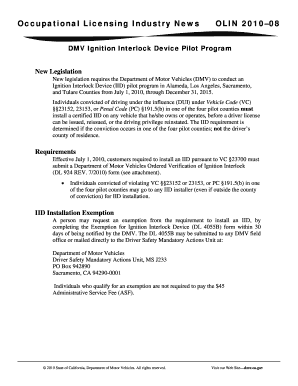 Exemption For Ignition Interlock Device Form - Fill Online 