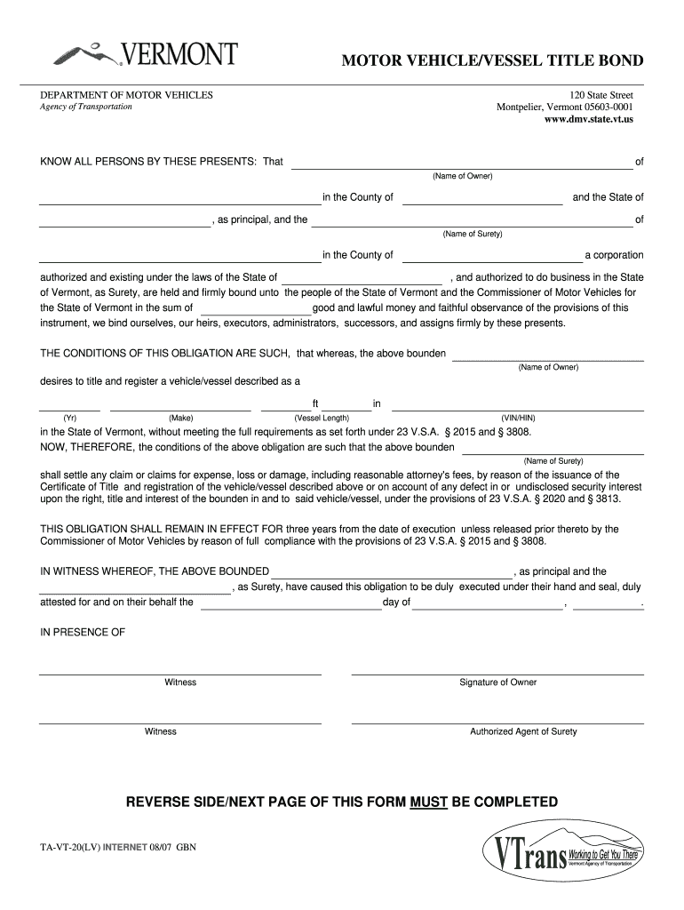 Vermont title bond Fill out & sign online DocHub