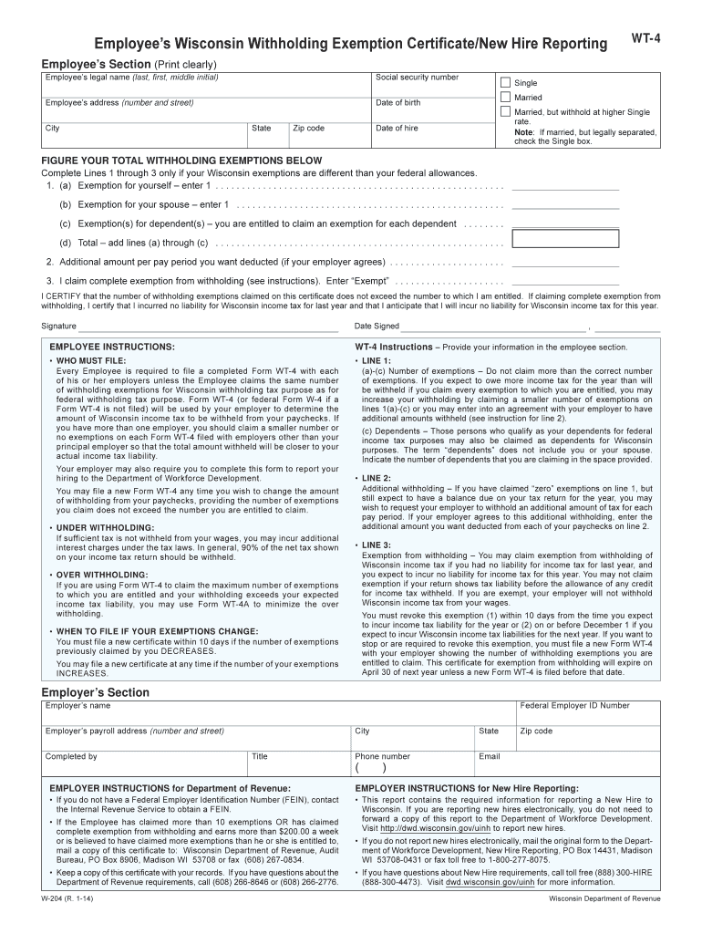 2004 Form WI WT4 Fill Online, Printable, Fillable, Blank pdfFiller