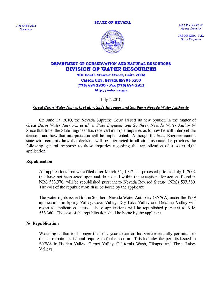 DIVISION OF WATER RESOURCES Nevada Division of Water water nv Fill