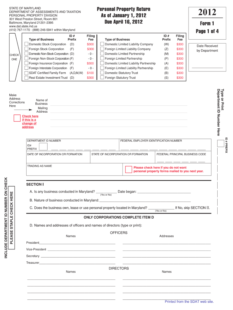 2012 Form MD SDAT 1 Fill Online, Printable, Fillable, Blank pdfFiller