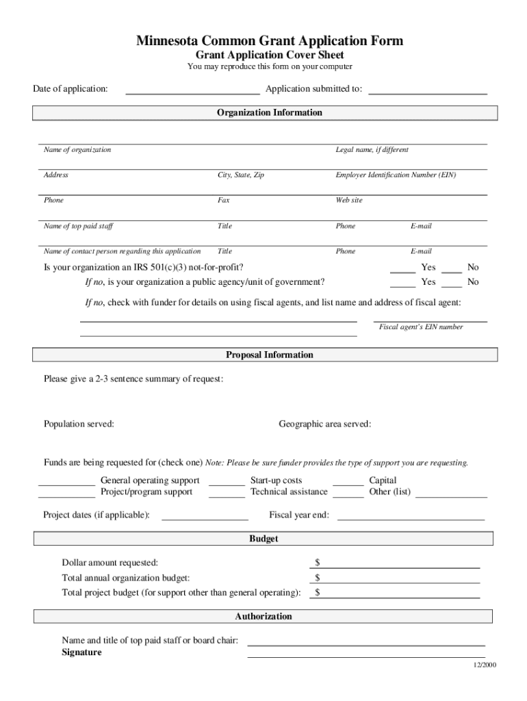 MN Common Grant Application 2000 Fill and Sign Printable Template Online US Legal Forms