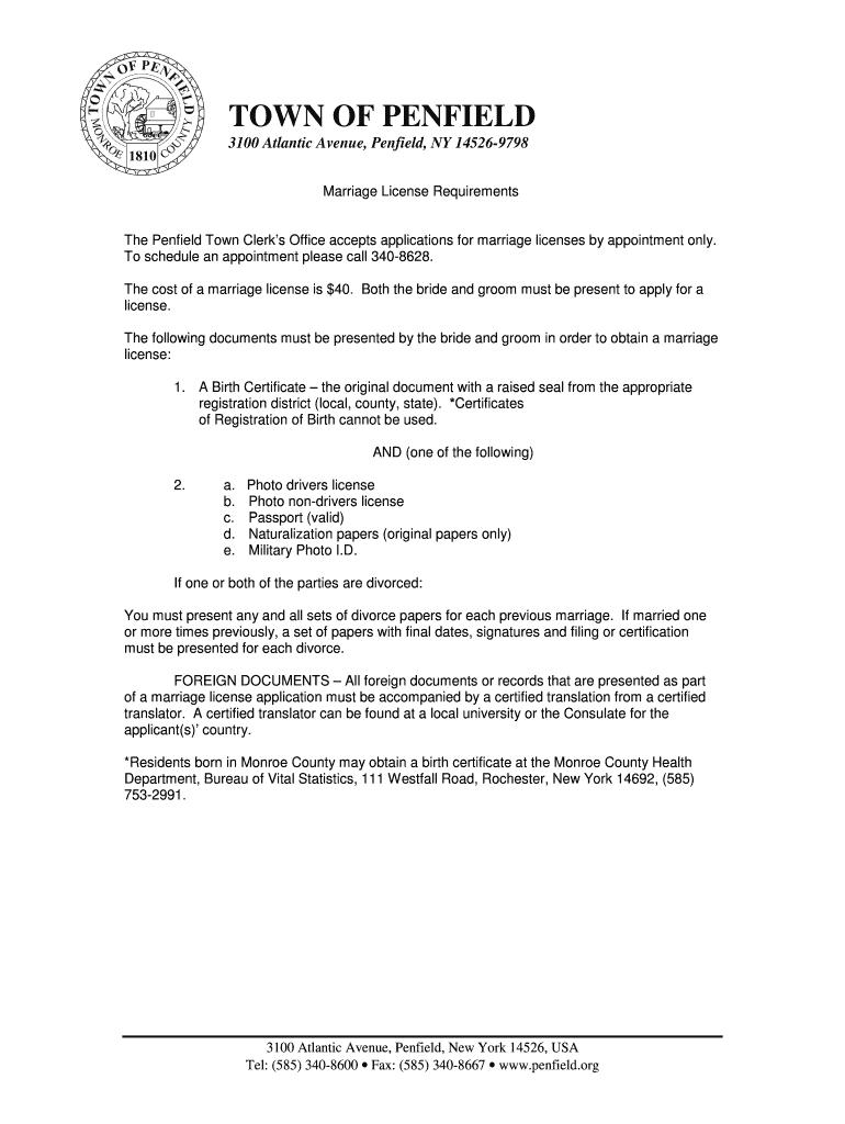 Fillable Online penfield Marriage License Requirements.doc penfield