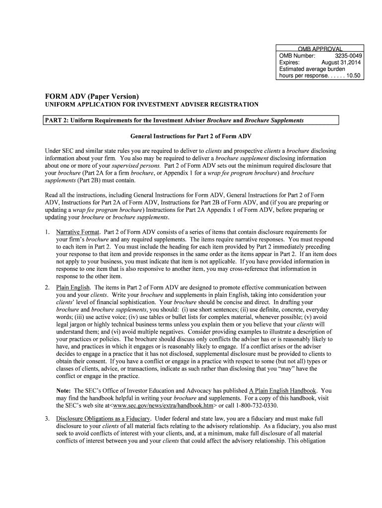Fillable Online sec form adv part ii Fax Email Print pdfFiller