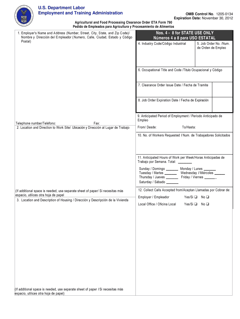 DoL ETA 790 2012 Fill and Sign Printable Template Online US Legal Forms