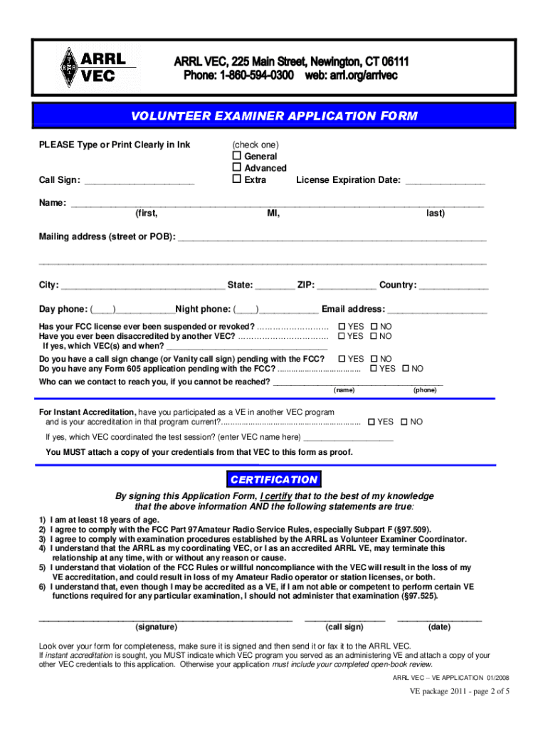 Arrl ve application: Fill out & sign online | DocHub