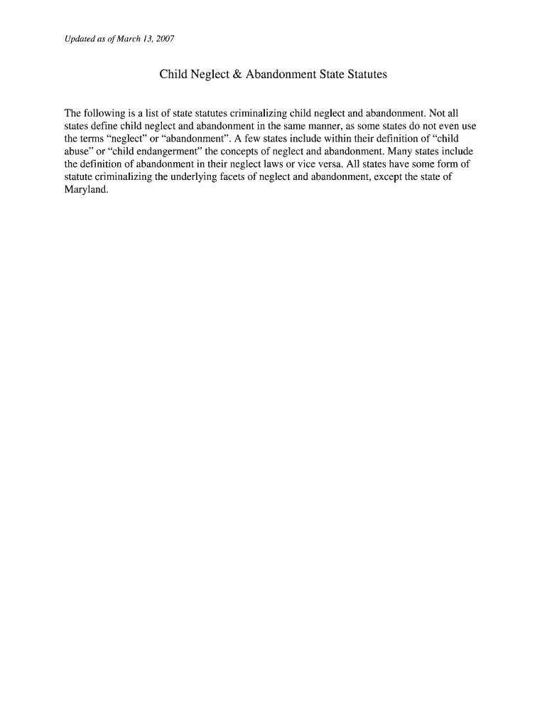 Fillable Online ndaa Child Neglect & Abandonment State Statutes ndaa Fax Email Print pdfFiller