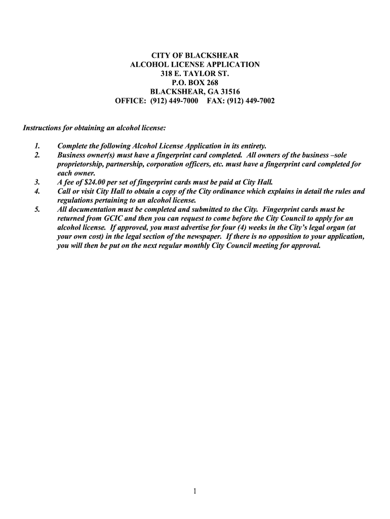 GA Alcohol License Application Fill and Sign Printable Template
