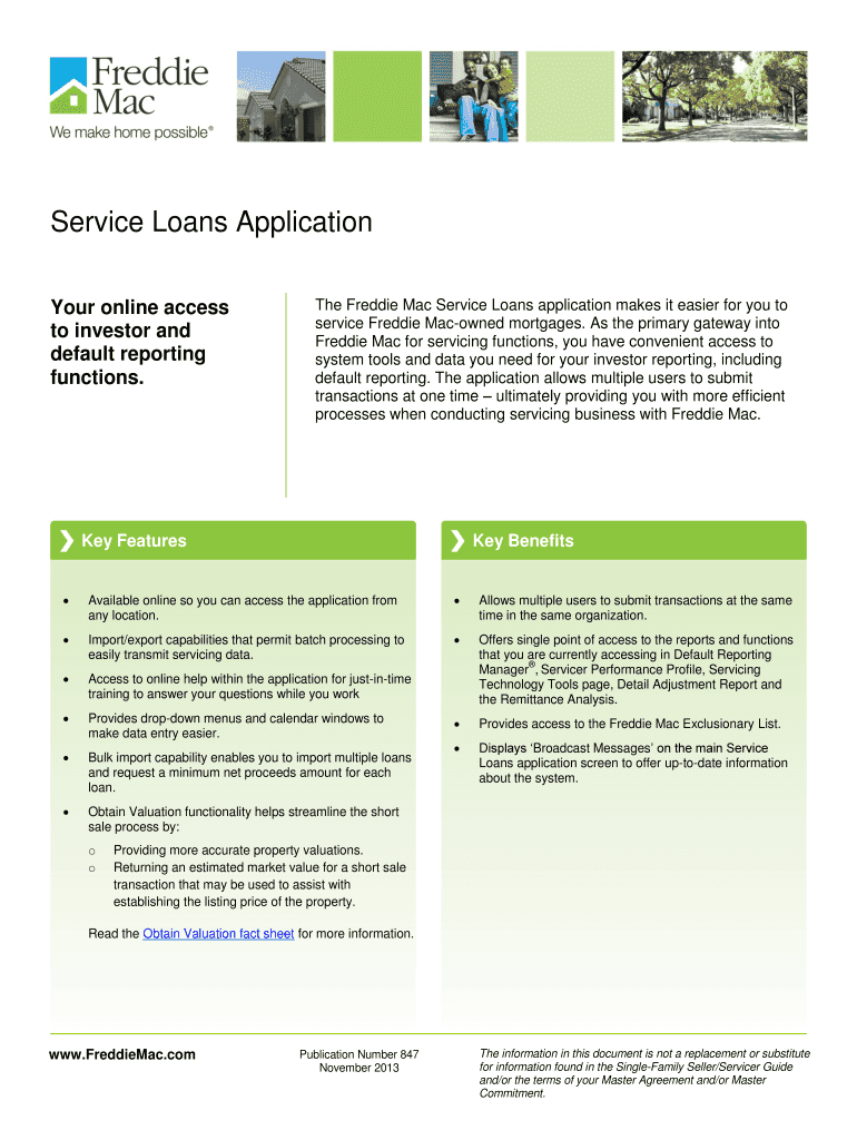 Fillable Online Service Loans Application fact sheet Freddie Mac Fax Email Print pdfFiller