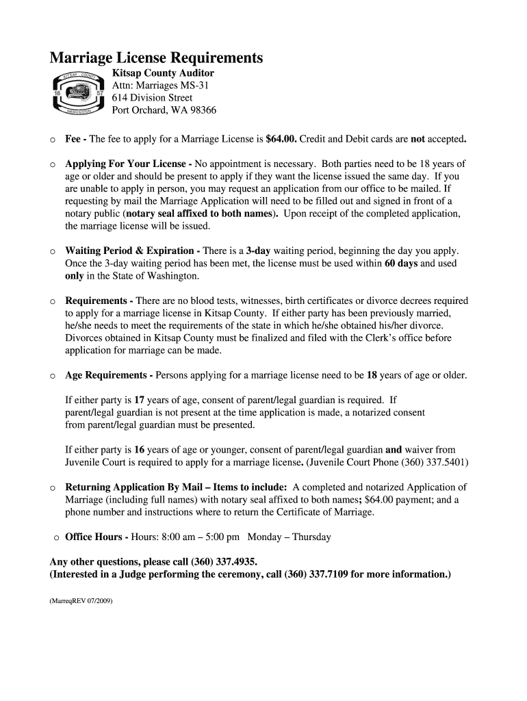 Fillable Online Marriage License Requirements. Requirements to obtain a