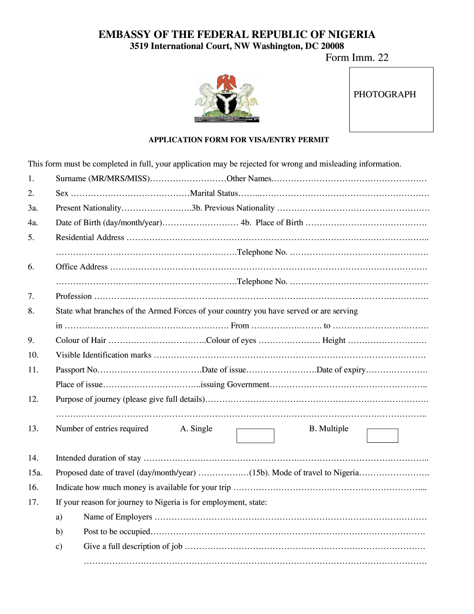 Electronic Visa Form application Nigeria