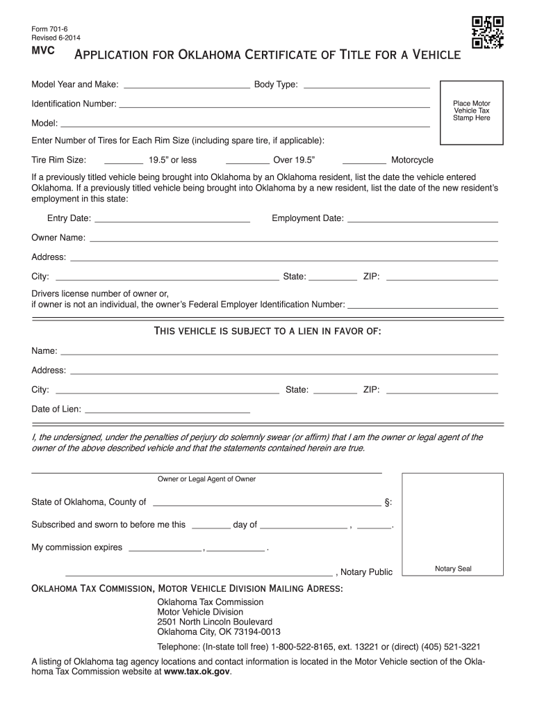 Application for oklahoma certificate of title for a vehicle Fill out