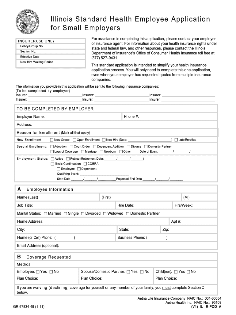 Illinois standard health employee application Fill out & sign online