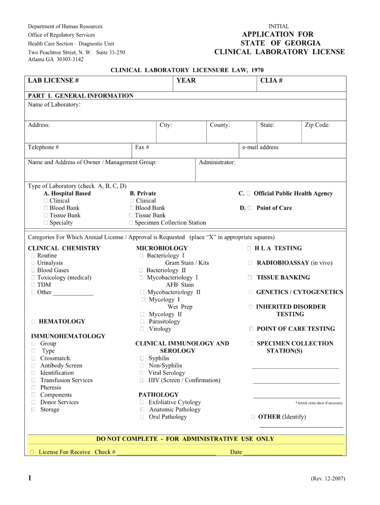 Fillable Online files clinical lab license form Fax