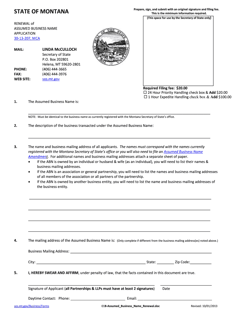RENEWAL Of ASSUMED BUSINESS NAME APPLICATION MCA 3013207 MAIL Sos